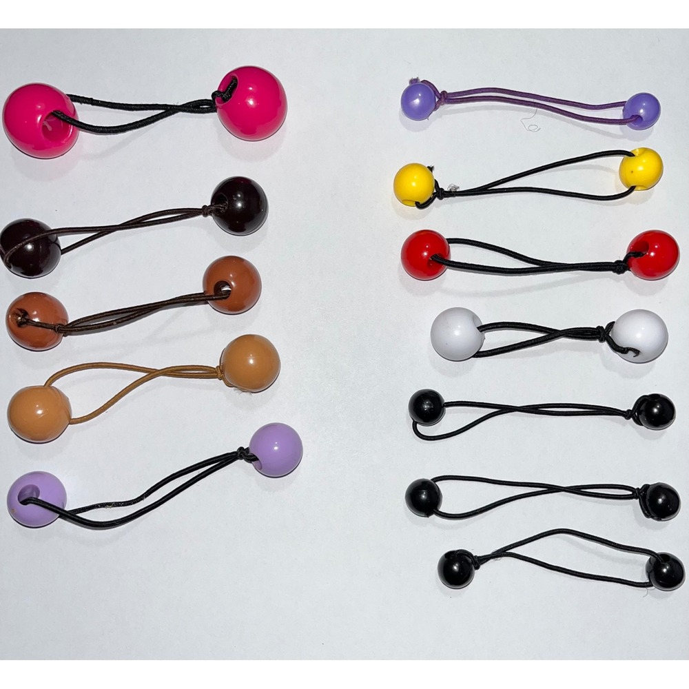 Twin Bead Ball Hair Knocker Lot of‎ 12 Ponytail Holders Elastics Colorful